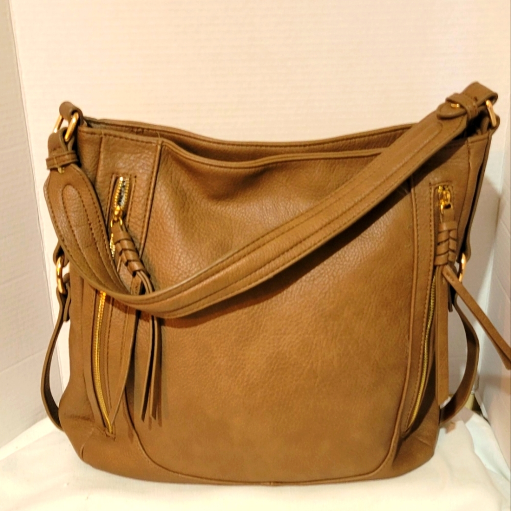 NWOT Sasha + Sofi Soft Tan Shoulder Handbag/Purse 11"